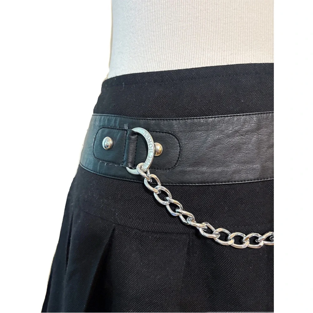 Royal Bones by Tripp Mini Skirt | Black Pleated with Chain | Size Large